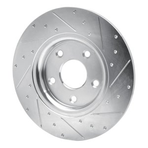 Chrysler Town & Country Brake Rotor (1) - Rear Left - R1 Concepts - Drilled & Slotted - Silver - `12-`20